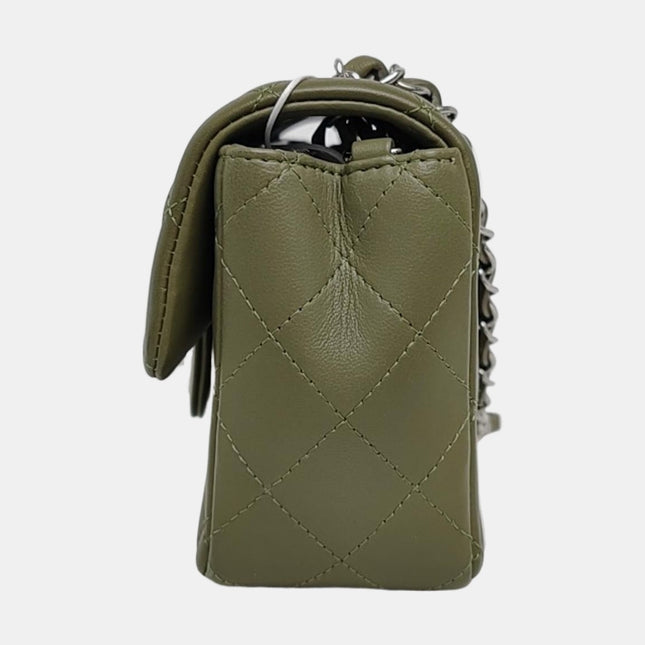 Chanel Classic Flap Rectangular Mini Olive Green Lambskin Silver Hardware Microchip