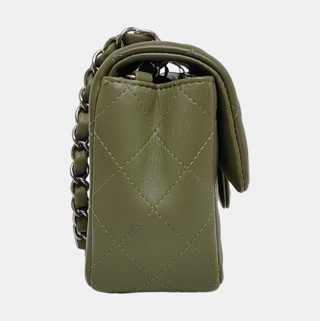 Chanel Classic Flap Rectangular Mini Olive Green Lambskin Silver Hardware Microchip