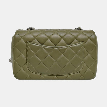 Chanel Classic Flap Rectangular Mini Olive Green Lambskin Silver Hardware Microchip