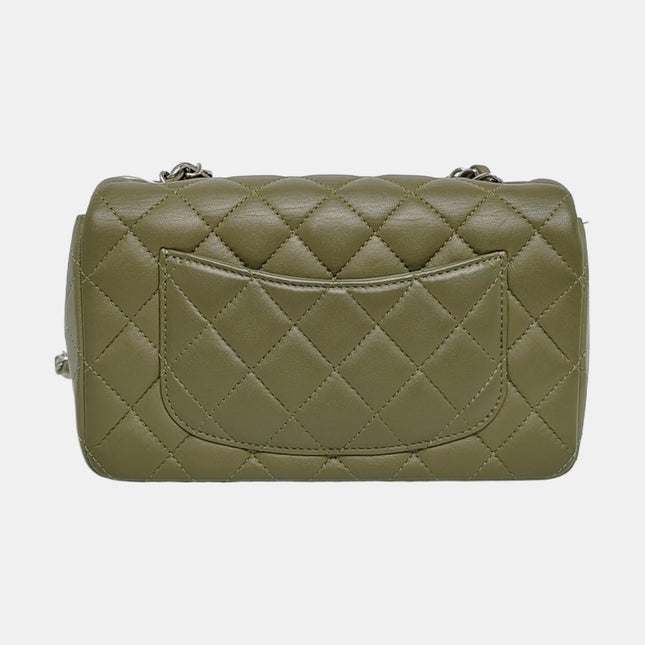 Chanel Classic Flap Rectangular Mini Olive Green Lambskin Silver Hardware Microchip