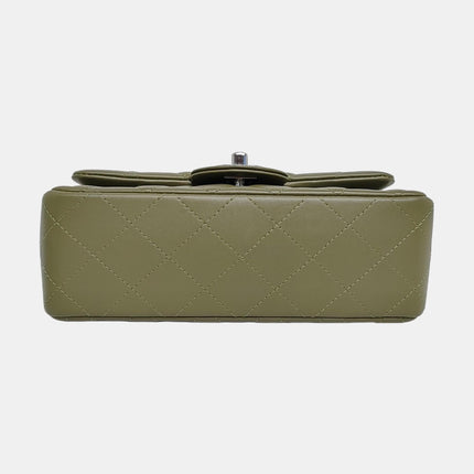 Chanel Classic Flap Rectangular Mini Olive Green Lambskin Silver Hardware Microchip