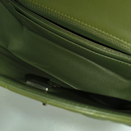 Chanel Classic Flap Rectangular Mini Olive Green Lambskin Silver Hardware Microchip