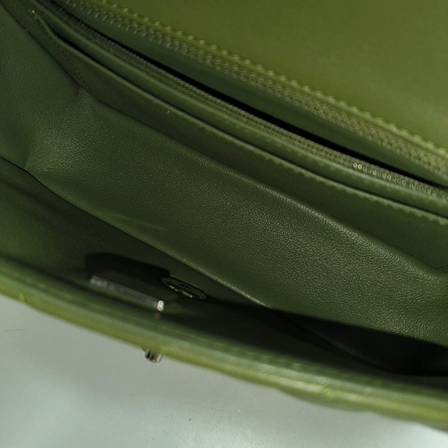 Chanel Classic Flap Rectangular Mini Olive Green Lambskin Silver Hardware Microchip