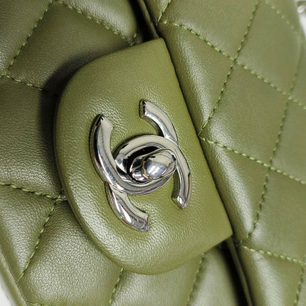 Chanel Classic Flap Rectangular Mini Olive Green Lambskin Silver Hardware Microchip