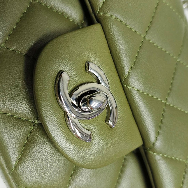 Chanel Classic Flap Rectangular Mini Olive Green Lambskin Silver Hardware Microchip