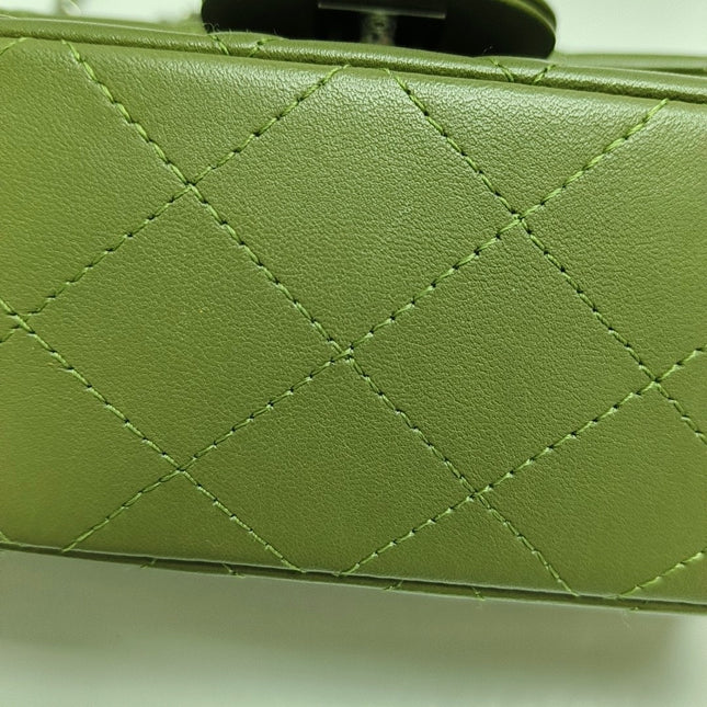 Chanel Classic Flap Rectangular Mini Olive Green Lambskin Silver Hardware Microchip