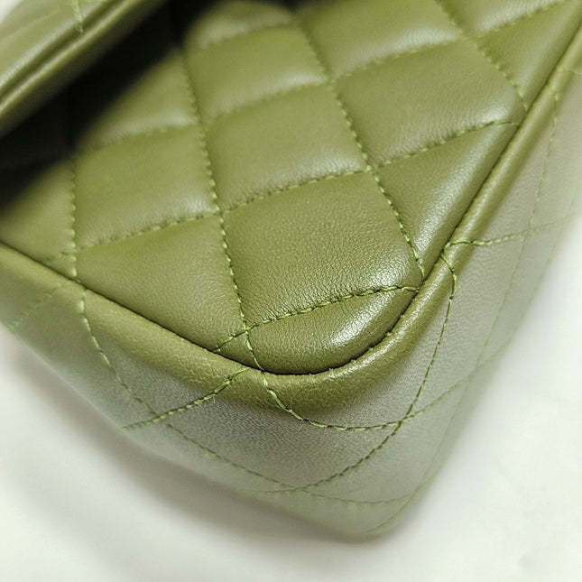 Chanel Classic Flap Rectangular Mini Olive Green Lambskin Silver Hardware Microchip