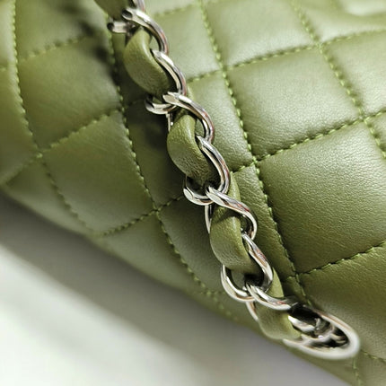 Chanel Classic Flap Rectangular Mini Olive Green Lambskin Silver Hardware Microchip