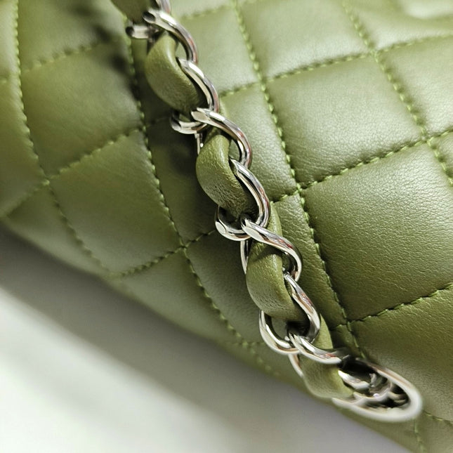 Chanel Classic Flap Rectangular Mini Olive Green Lambskin Silver Hardware Microchip