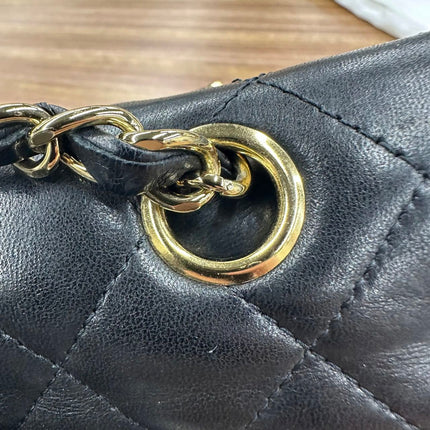 Chanel 2011 Timeless Classic Flap Medium Black Lambskin Leather Gold Hardware