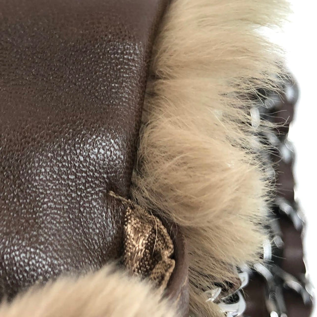 Chanel Fur Flap Bag Brown Grey Chincilla Bag Multi-Layer Chain