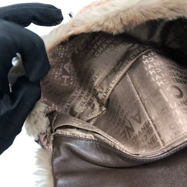 Chanel Fur Flap Bag Brown Grey Chincilla Bag Multi-Layer Chain