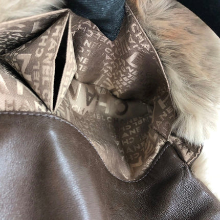 Chanel Fur Flap Bag Brown Grey Chincilla Bag Multi-Layer Chain