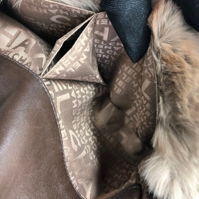 Chanel Fur Flap Bag Brown Grey Chincilla Bag Multi-Layer Chain