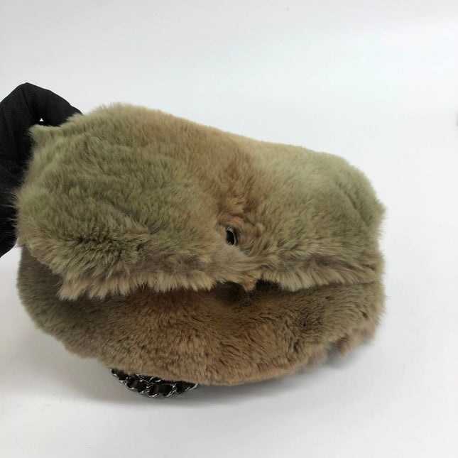 Chanel Fur Flap Bag Brown Grey Chincilla Bag Multi-Layer Chain