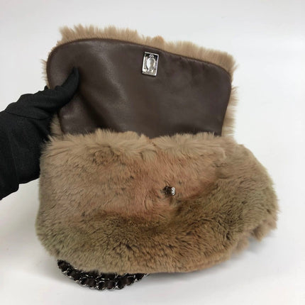 Chanel Fur Flap Bag Brown Grey Chincilla Bag Multi-Layer Chain