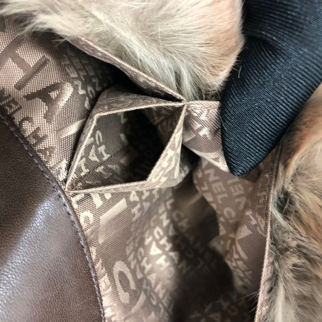 Chanel Fur Flap Bag Brown Grey Chincilla Bag Multi-Layer Chain