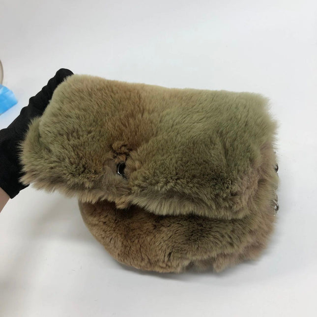 Chanel Fur Flap Bag Brown Grey Chincilla Bag Multi-Layer Chain