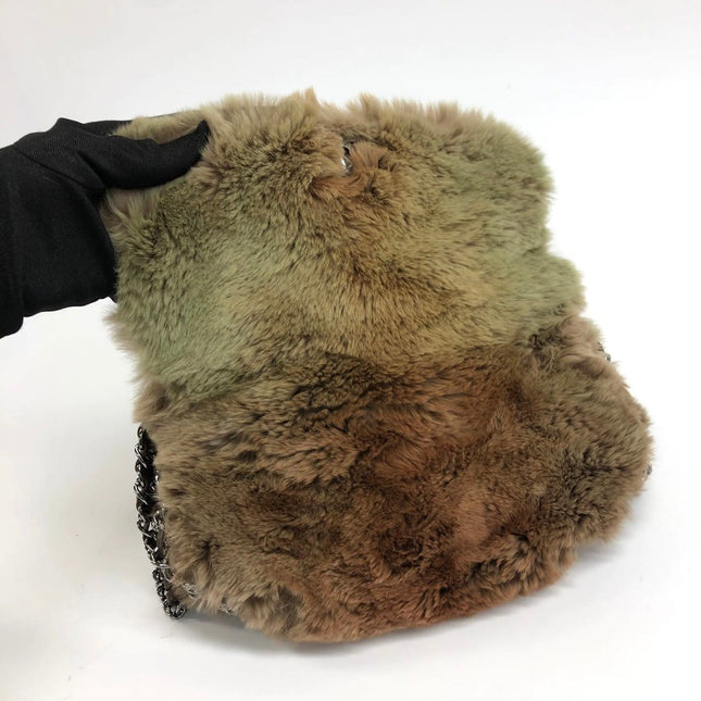 Chanel Fur Flap Bag Brown Grey Chincilla Bag Multi-Layer Chain