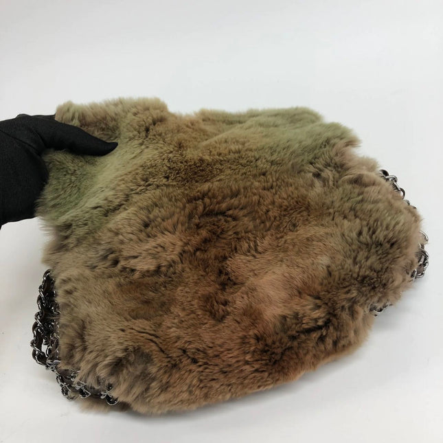Chanel Fur Flap Bag Brown Grey Chincilla Bag Multi-Layer Chain
