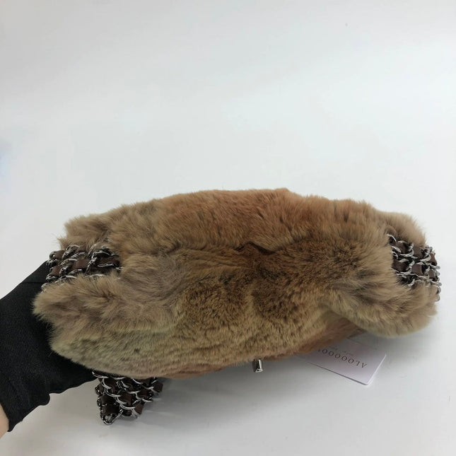 Chanel Fur Flap Bag Brown Grey Chincilla Bag Multi-Layer Chain