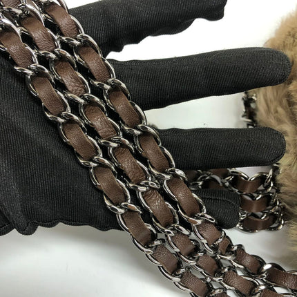 Chanel Fur Flap Bag Brown Grey Chincilla Bag Multi-Layer Chain