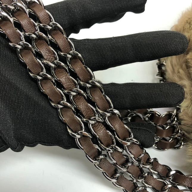 Chanel Fur Flap Bag Brown Grey Chincilla Bag Multi-Layer Chain