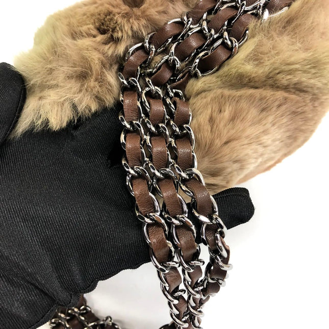 Chanel Fur Flap Bag Brown Grey Chincilla Bag Multi-Layer Chain