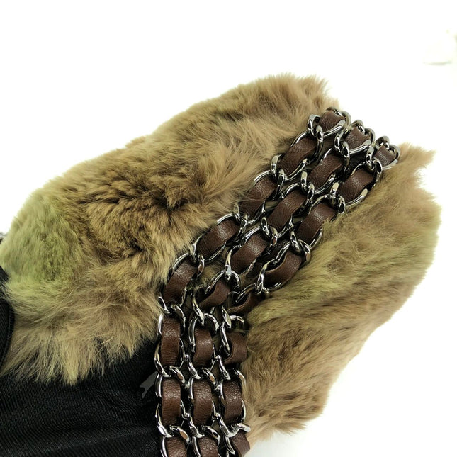 Chanel Fur Flap Bag Brown Grey Chincilla Bag Multi-Layer Chain