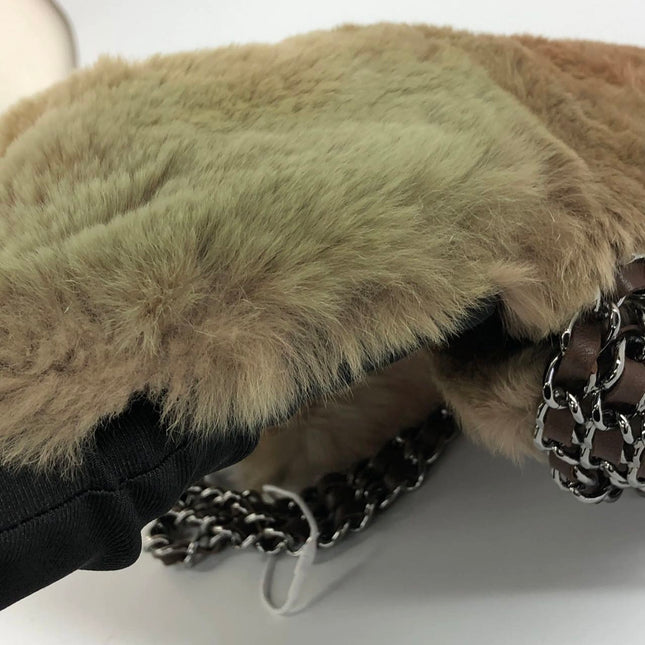 Chanel Fur Flap Bag Brown Grey Chincilla Bag Multi-Layer Chain