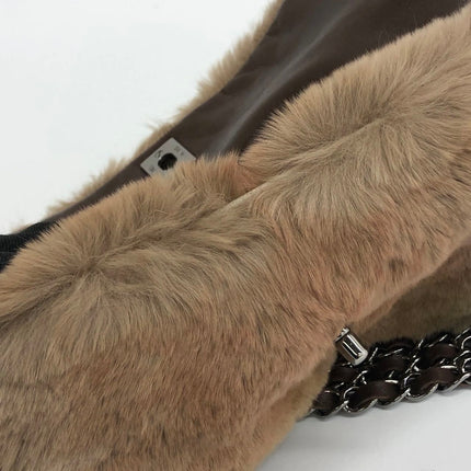 Chanel Fur Flap Bag Brown Grey Chincilla Bag Multi-Layer Chain