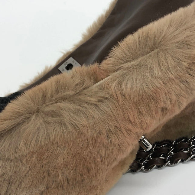 Chanel Fur Flap Bag Brown Grey Chincilla Bag Multi-Layer Chain
