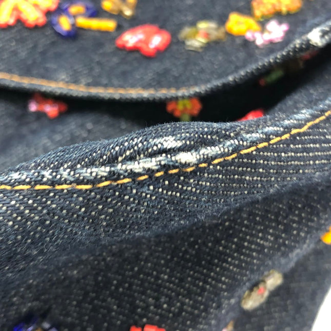 FENDI Mamma Baguette Blue Denim with Floral Beads Vintage