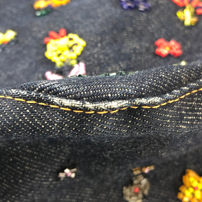 FENDI Mamma Baguette Blue Denim with Floral Beads Vintage