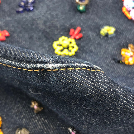 FENDI Mamma Baguette Blue Denim with Floral Beads Vintage