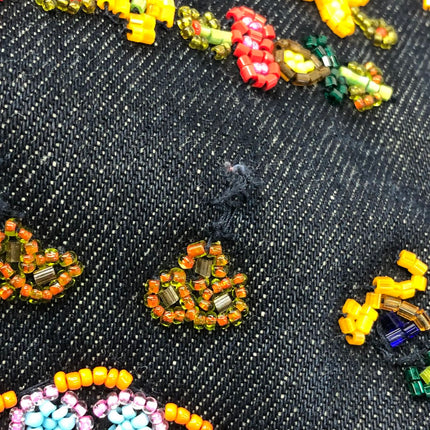 FENDI Mamma Baguette Blue Denim with Floral Beads Vintage