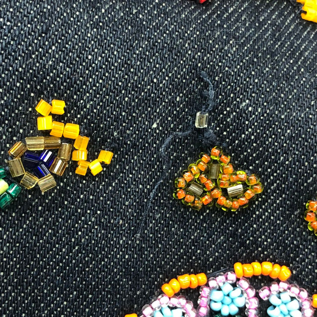 FENDI Mamma Baguette Blue Denim with Floral Beads Vintage