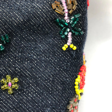FENDI Mamma Baguette Blue Denim with Floral Beads Vintage