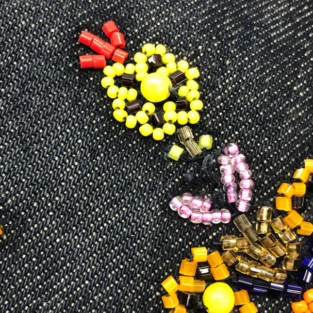 FENDI Mamma Baguette Blue Denim with Floral Beads Vintage