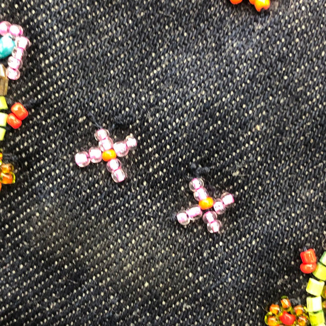 FENDI Mamma Baguette Blue Denim with Floral Beads Vintage