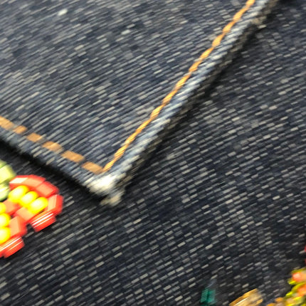 FENDI Mamma Baguette Blue Denim with Floral Beads Vintage