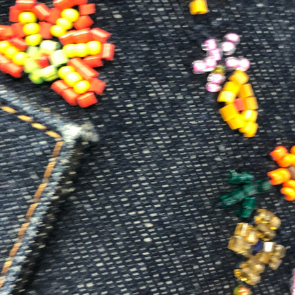 FENDI Mamma Baguette Blue Denim with Floral Beads Vintage