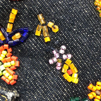 FENDI Mamma Baguette Blue Denim with Floral Beads Vintage