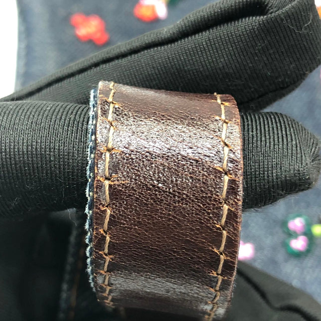 FENDI Mamma Baguette Blue Denim with Floral Beads Vintage