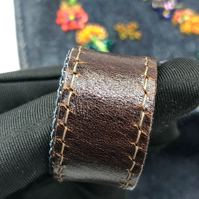 FENDI Mamma Baguette Blue Denim with Floral Beads Vintage