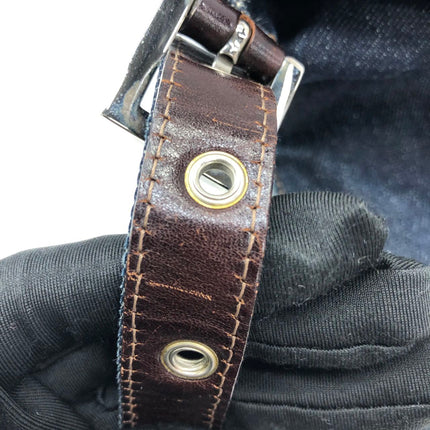 FENDI Mamma Baguette Blue Denim with Floral Beads Vintage