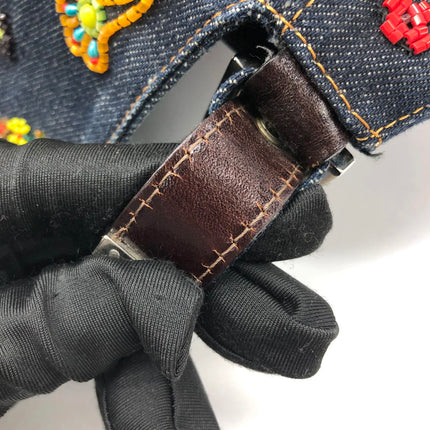 FENDI Mamma Baguette Blue Denim with Floral Beads Vintage