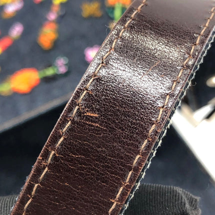 FENDI Mamma Baguette Blue Denim with Floral Beads Vintage