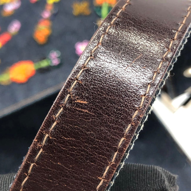 FENDI Mamma Baguette Blue Denim with Floral Beads Vintage