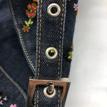 FENDI Mamma Baguette Blue Denim with Floral Beads Vintage